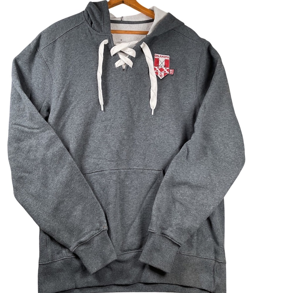 Sport-Tek Hoodie Mens Medium Gray Oklahoma Sooners Hockey Lace Up Sweatshirt